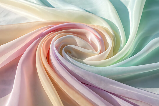 Soft pastel rainbow swirl fabric texture with delicate lace details and gentle light - Powered by Adobe