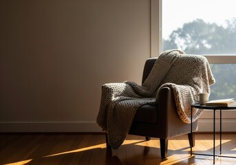 Armchair with Blanket by Window
