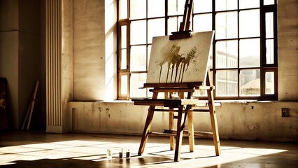 Artist's Easel with Painting in a Sunlit Studio canvas