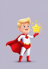 Cute Superhero Boy Holding a Smiling Star