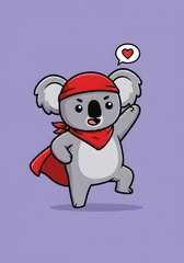 Cute Superhero Koala with Red Cape and Headband, Showing Love