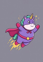 Cute Superhero Unicorn Flying with Cape and Sparkles