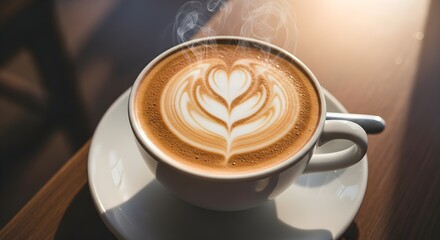 Steaming Latte Art Coffee Shop.
