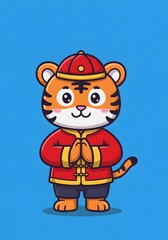 Cute Tiger Greeting in Traditional Chinese Clothing