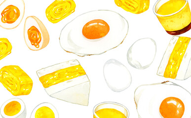 卵料理の背景　手描き水彩イラスト素材