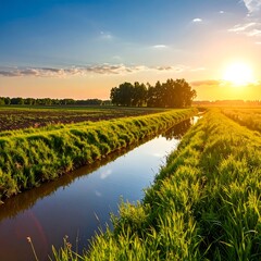 Scenic rural landscape at sunset