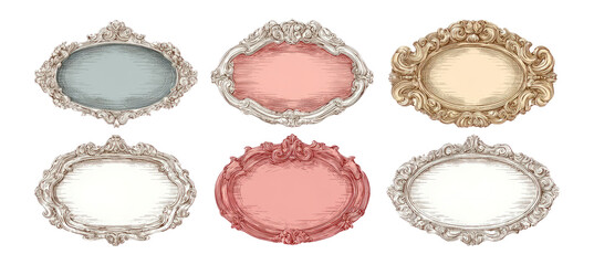 Vintage Decorative Frames Collection on Transparent Background Art Style