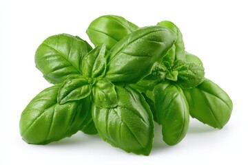Fototapeta premium Freshly harvested basil leaves soaked in morning dew creating a refreshing visual appeal representing culinary sophistication and garden freshness rich in aromatic flavor profile