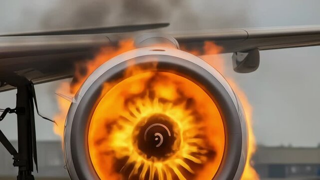 A fiery jet engine showcasing the power and technology of aviation.