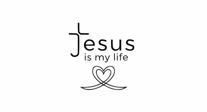 Elegant faith statement design featuring the words 'Jesus is my life' with a heart and cross, perfect for Christian lifestyle branding and inspirational designs