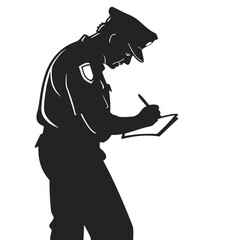 Police officer writing report silhouette