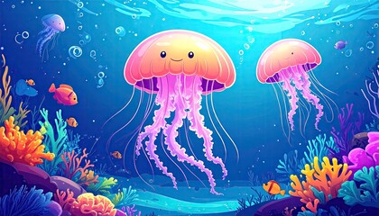 Pixel Art Jellyfish Underwater Scene
