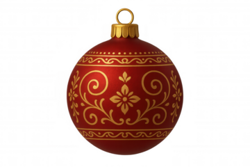 Ornate red bauble displaying golden patterns, symbolizing joy, tradition, and seasonal cheer for winter holidays