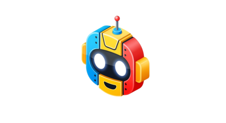 Colorful Robot Head Toy with Antenna on Transparent Background