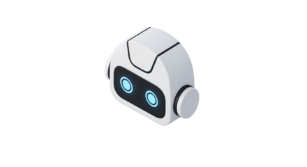 Cute White Robot Head with Blue Eyes on Transparent Background