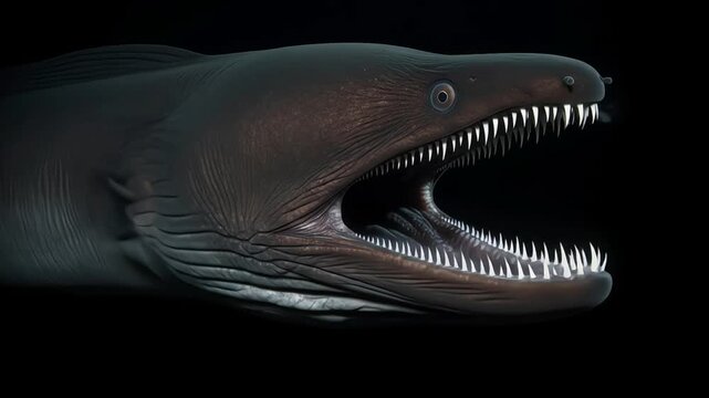 A detailed close-up of a fierce ocean predator with sharp teeth.