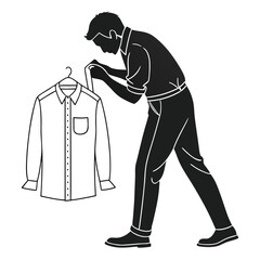 Tailor sewing button on shirt silhouette