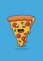 Happy Cartoon Pizza Slice with Pepperoni and Jalapenos