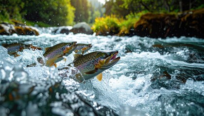 Salmon leaping in a rushing river