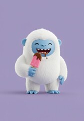Happy Cartoon Yeti Eating Chocolate Ice Cream Bar