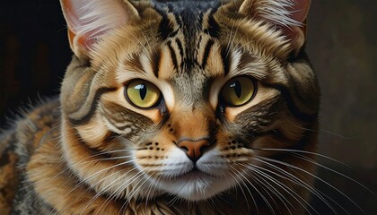Intriguing feline portrait with detailed fur and expressive eyes