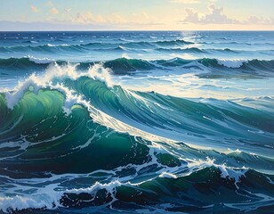 Dynamic Ocean Waves at Sunrise