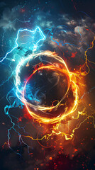 Energy rings in the cosmos: A vibrant image of celestial energy circles, an artistic illustration of interconnected power and cosmic forces.