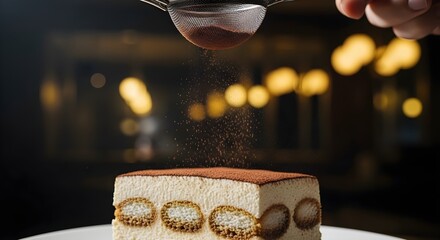 Tiramisu Dessert with Cocoa Powder Dusting.