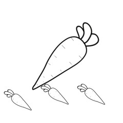 Black and white carrot illustration. Carrot sketch on a white background. Carrot drawing with a simple black border. Hand drawn carrot illustration.