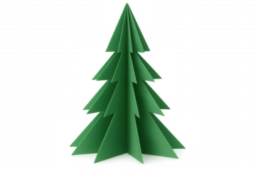 Paper craft christmas tree, creating a festive holiday decoration with green folded origami art object