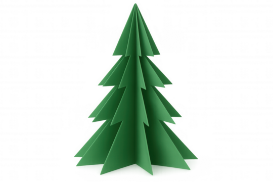 Paper craft christmas tree, creating a festive holiday decoration with green folded origami art object