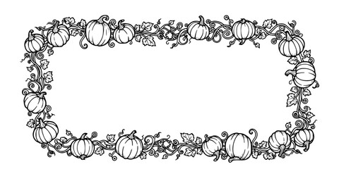 Fototapeta premium Hand drawn doodle border with pumpkins and vines for autumn decor