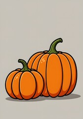 Two Cartoon Style Orange Pumpkins with Green Stems on a Neutral Background