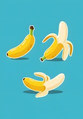 Vector Illustration of Three Bananas on a Blue Background