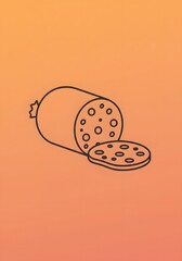 Vector Line Art of Salami Sausage with Slice