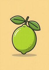 Vibrant Green Lime with Leaves - Clean Vector Illustration