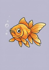 Vibrant Orange Goldfish Illustration with Bubbles on Pastel Background