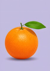 Vibrant Orange with Green Leaf on Pastel Purple Background
