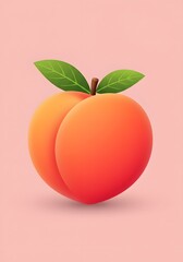 Vibrant Peach with Green Leaves on Soft Pink Background - Healthy Food Illustration