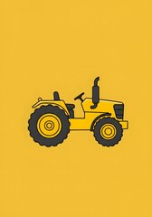 Yellow Tractor Illustration on Solid Yellow Background