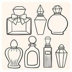 Elegant Hand-Drawn Perfume Bottles Set
