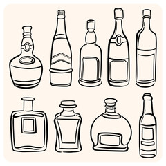 Hand-Drawn Alcohol and Liquor Bottles