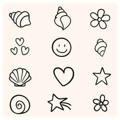 Simple Hand-Drawn Beach and Love Doodles
