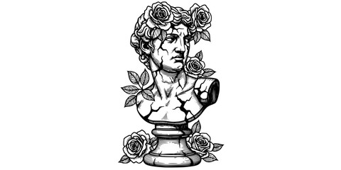 Classical bust with broken details and rose adornments