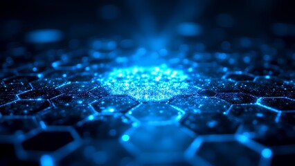 A mesmerizing blue hexagonal pattern with glowing elements, creating a futuristic and digital atmosphere.