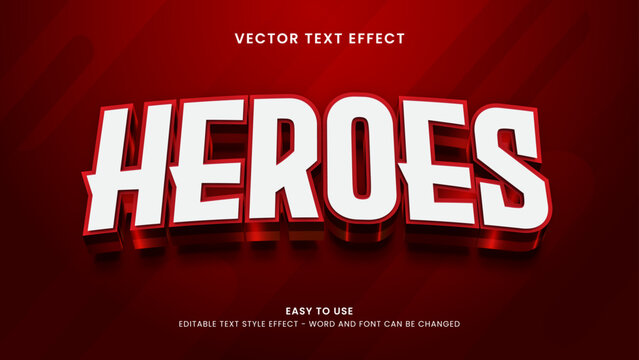 editable text effect heroes 3d style premium vector