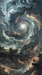 Celestial Vortex: Captivating spiral of billowing clouds, creating a dramatic and artistic image.