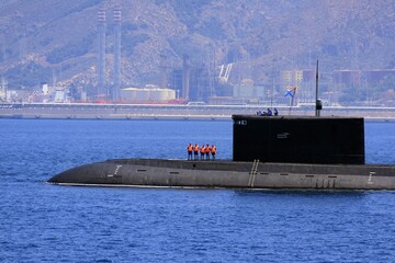 Russian attack submarine entering the port of Cartagena, Spain.