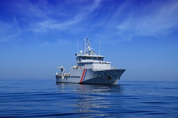 Vessel Kermorvan in open waters, a beautiful French Customs patrol boat built by the Socarenam...