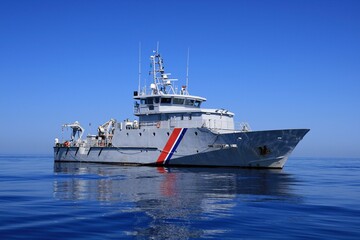 Vessel Kermorvan in open waters, a beautiful French Customs patrol boat built by the Socarenam shipyards in Boulogne-sur-Mer, the Kermorvan entered service in 2008.